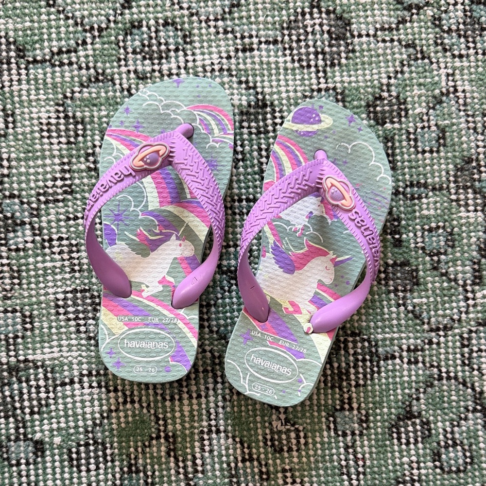 Havaianas Kids Unicorn Flip Flops in Mint Green & Lilac